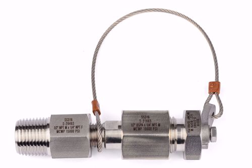 Picture of Adapter 1/2" BSP acc. EN 837 female swivel x 1/2"NPT male - Assembly with Blind Plug